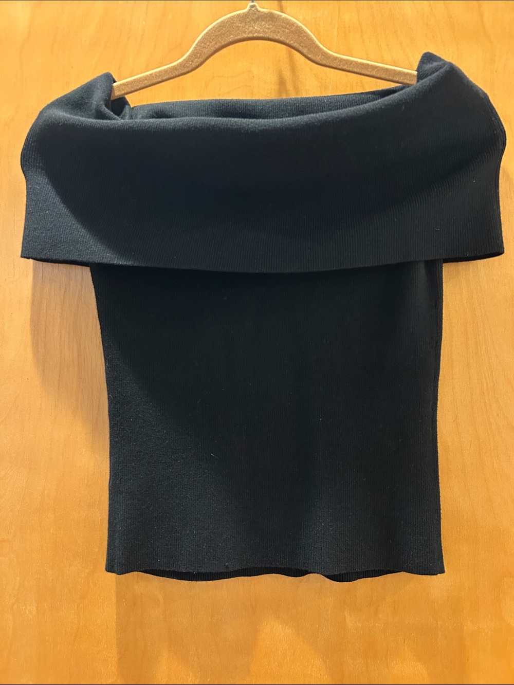 Wilfred Black Off-the-Shoulder Fold-Over Ribbed Sweater
